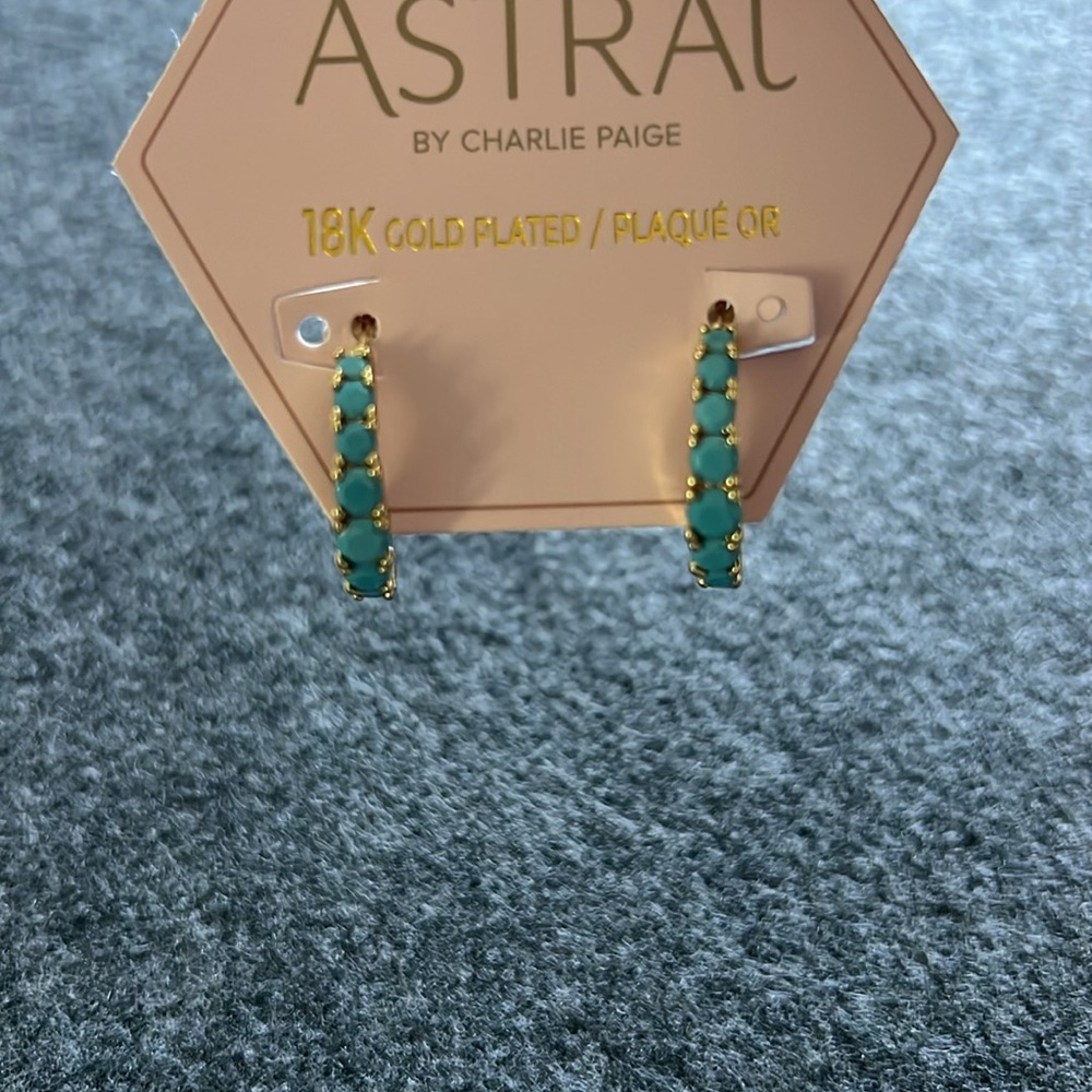 Astral, 18k gold plated hoops with‎ blue stones - Picture 3 of 3
